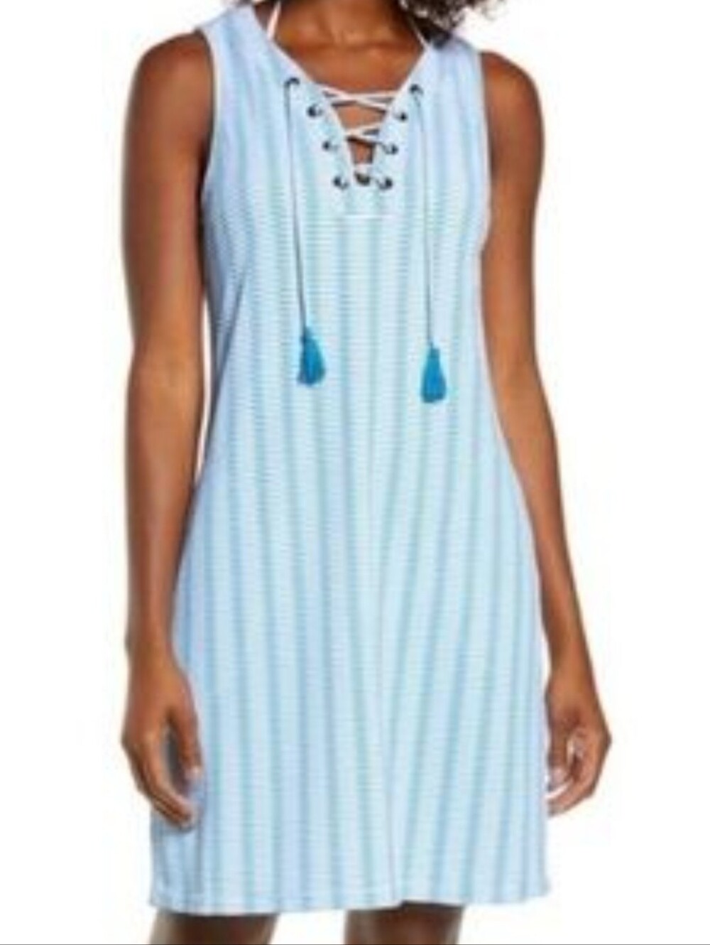Tommy Bahama Island Cays Light Blue Striped Tie-Up Dress Or Swim Cover Up. Sz L